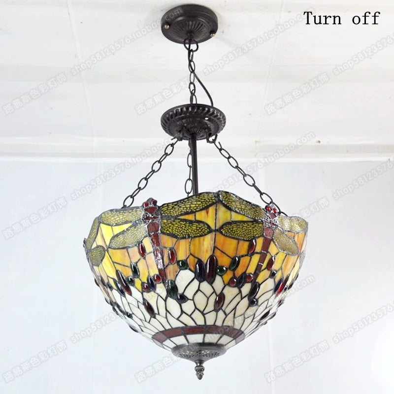lampe de chevet libellule style européen en verre tiffany - vue 5 sur 6