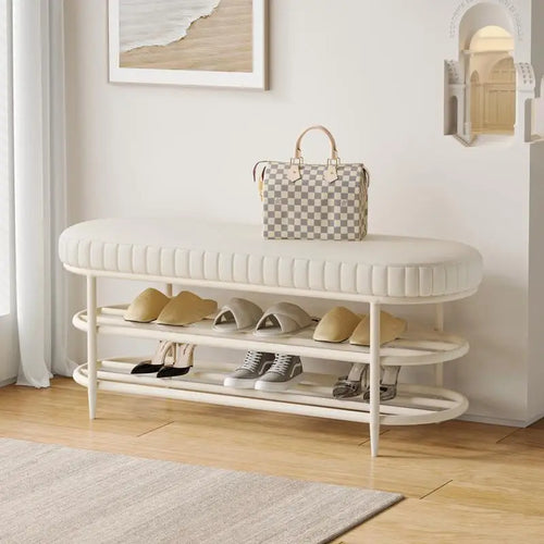 tabouret à chaussures pouf ottoman souple en cuir flanelle et coussin - vue 2 sur 18