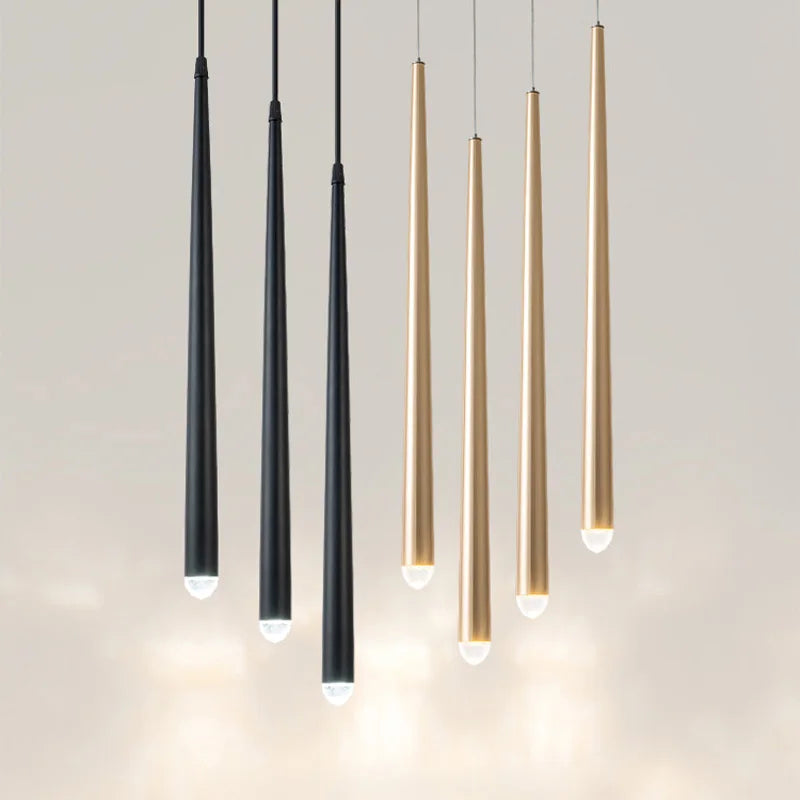 suspension conique en tube long en acrylique et cuivre pour bar et magasin - vue 2 sur 8