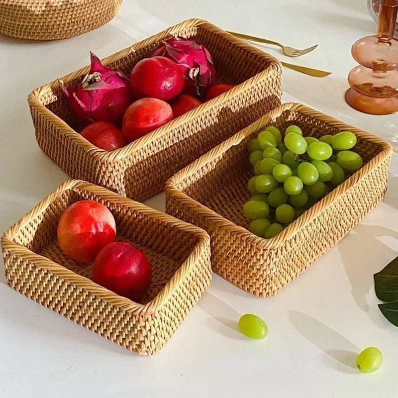 panier de rangement tissé en rotin pour cuisine et pique-nique - vue 4 sur 22
