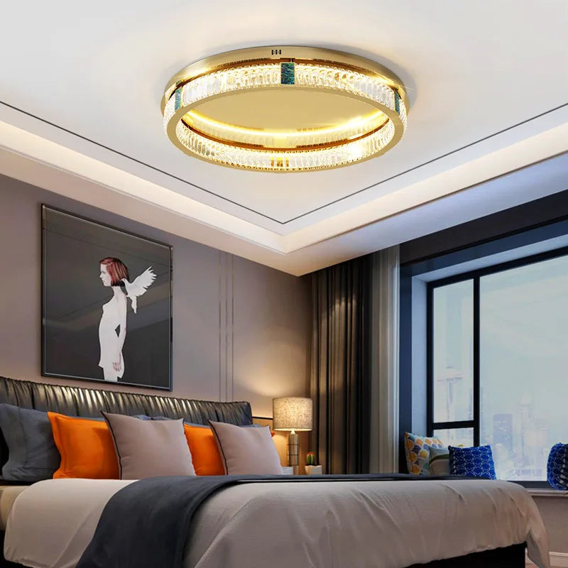 lustre moderne en cristal rond à 3 couches avec led