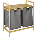 HOMCOM bamboo dirty laundry basket with 2 removable bags 63.5x33x73cm Natural