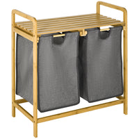 HOMCOM bamboo dirty laundry basket with 2 removable bags 63.5x33x73cm Natural