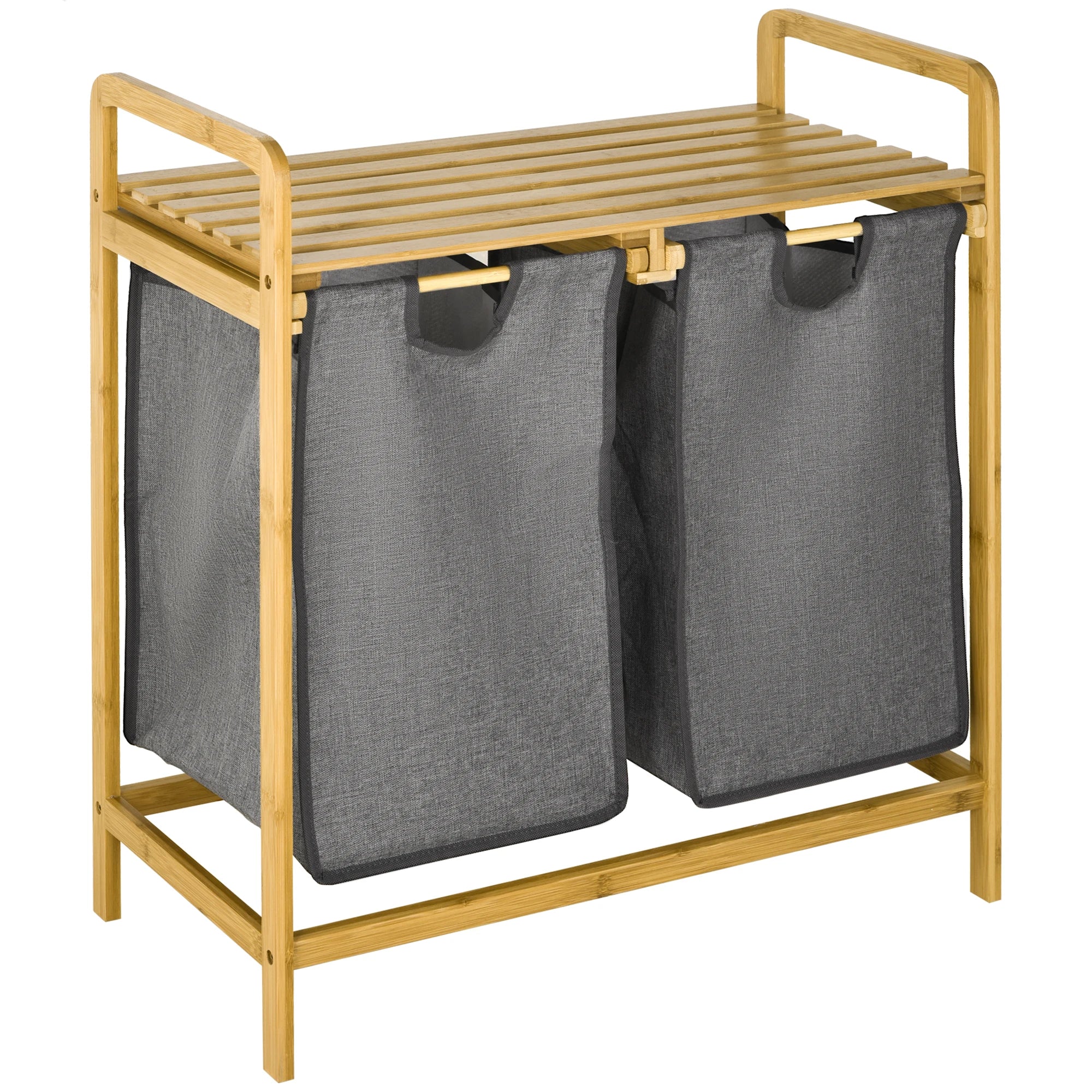 HOMCOM bamboo dirty laundry basket with 2 removable bags 63.5x33x73cm Natural - vue 1 sur 7