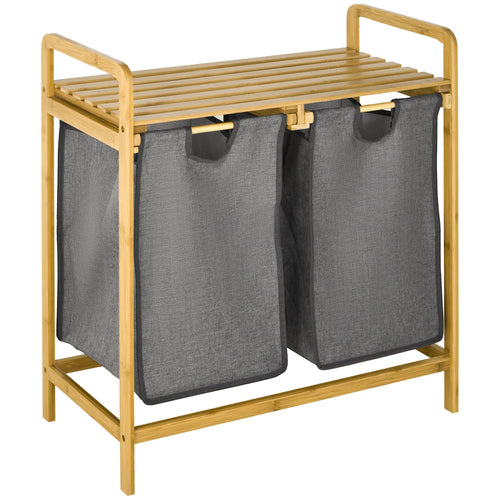HOMCOM bamboo dirty laundry basket with 2 removable bags 63.5x33x73cm Natural - vue 2 sur 7