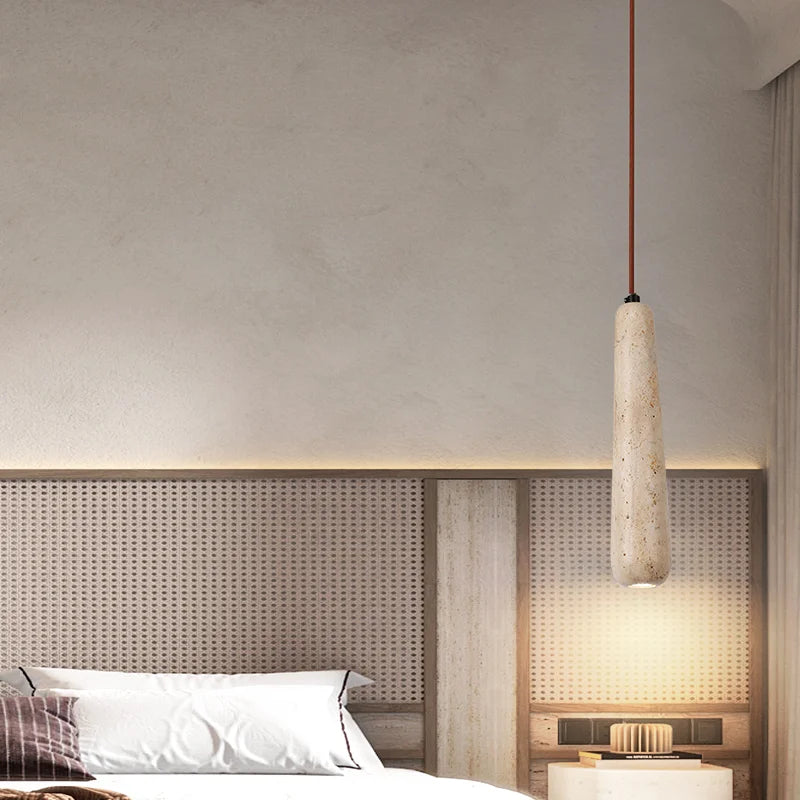lustre suspendu led rétro avec pierre naturelle vintage - vue 3 sur 6