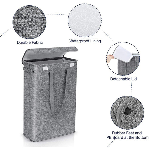 45L thin laundry basket with cover, narrow hand, fine hand, dirty laundry basket, bedroom, kindergarten, whole basket storage ba - vue 5 sur 8