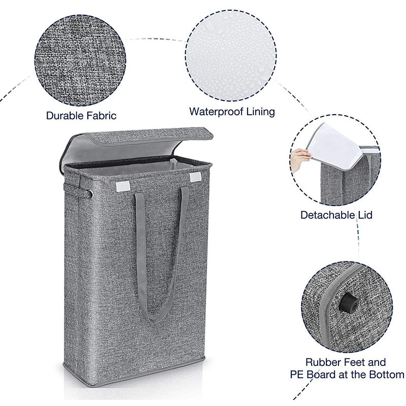 45L thin laundry basket with cover, narrow hand, fine hand, dirty laundry basket, bedroom, kindergarten, whole basket storage ba - vue 4 sur 8