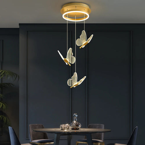 lustre d'escalier moderne acrylique forme de papillon Duplex salon salle à manger Art LED lustre d'escalier lustre en cristal - vue 3 sur 13