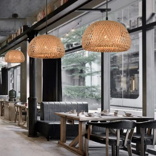 Suspension en bambou tissé à la main rétro salle à manger lanterne lustre E27 jardin maison chambre luminaires décoratifs suspension - vue 3 sur 14