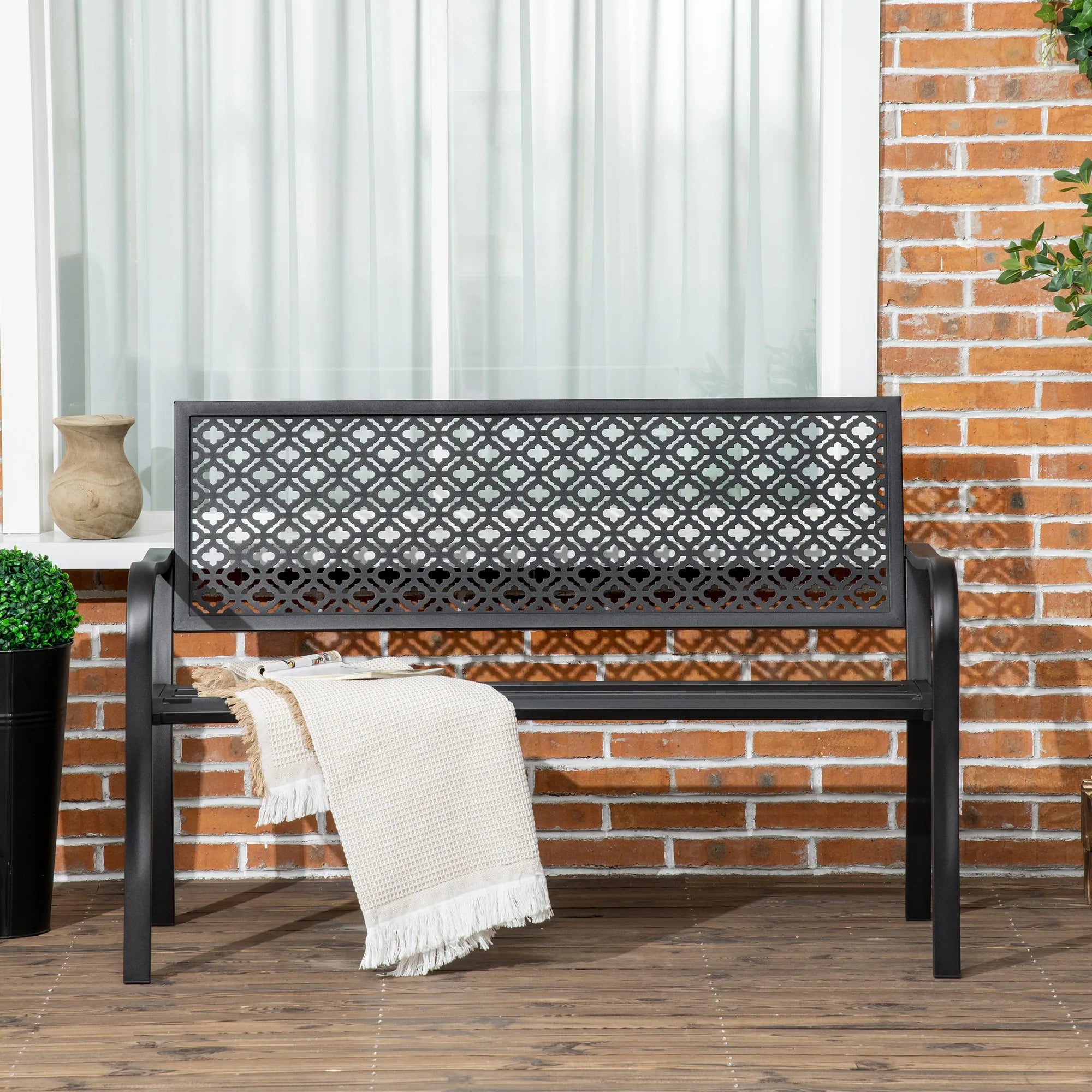banc de jardin en acier deux places avec dossier décoratif - vue 8 sur 7