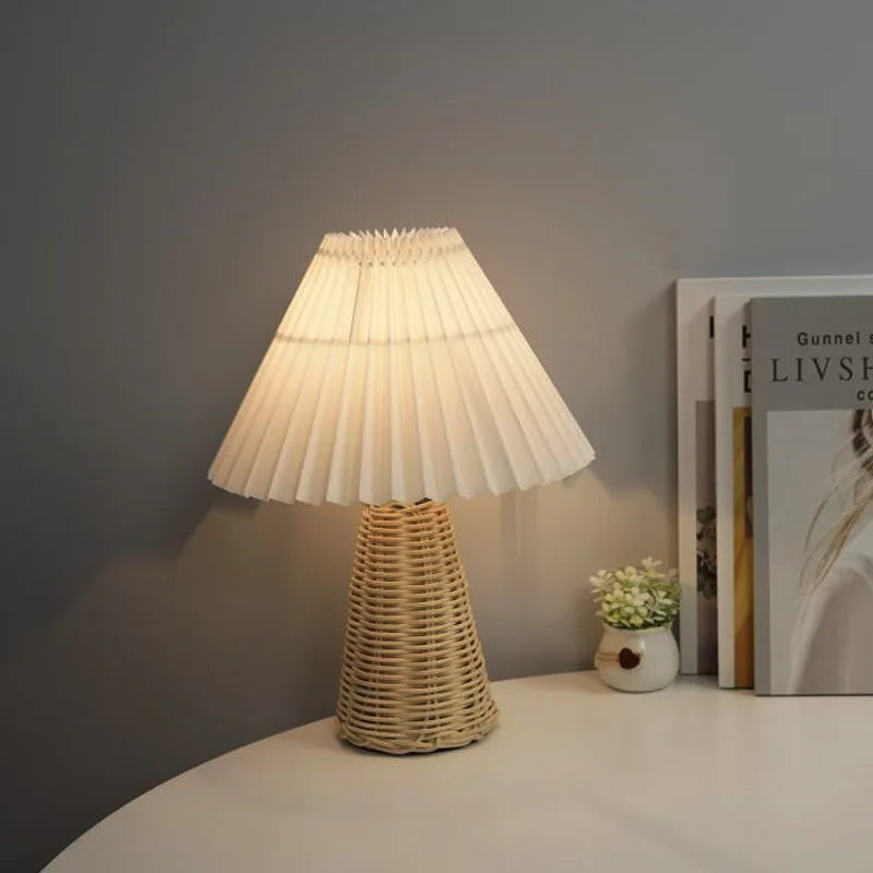 Lampe de Table ins rétro parapluie plissé nordique médiéval coréen chambre principale lampe de chevet en bois Art - vue 5 sur 6