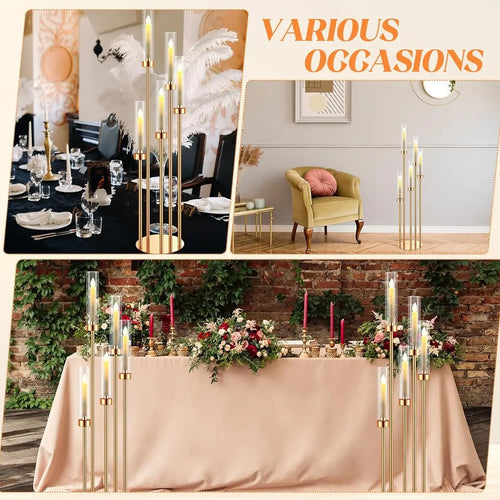 Floor Candelabra 5 Arm 42.5'' Tall Gold Candle Holder, Candelabra Centerpieces for Tables, Metal Candlestick Set with Acry - vue 5 sur 6