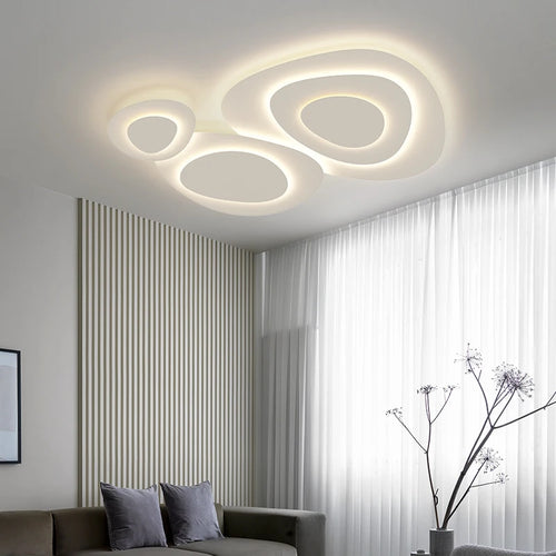 Anneaux annuels modernes LED lustre intérieur salon ondulation forme meubles de maison décoration fer blanc corps couleur lampe éclairage - vue 4 sur 14