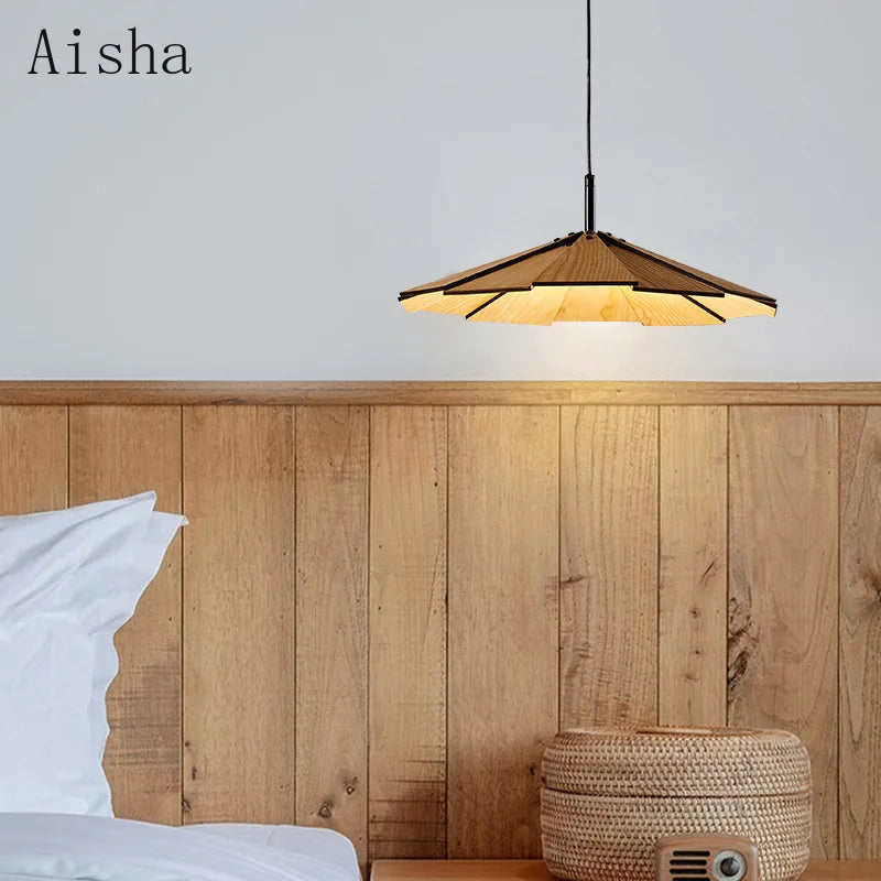 suspension japonaise wabi-sabi en noyer fait main pour restaurant et café - vue 5 sur 8