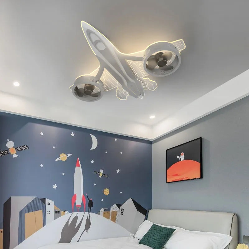 SANDYHA moderne avion Ventilador Mando plafonniers ventilateurs chambre d'enfants chambre décor à la maison Lampadario Luminaires Suspendus - vue 2 sur 7