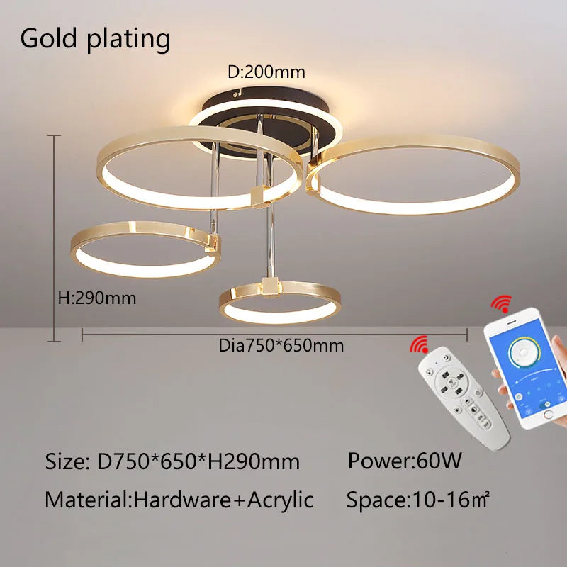 Plafonnier doré à anneaux led moderne - vue 10 sur 10