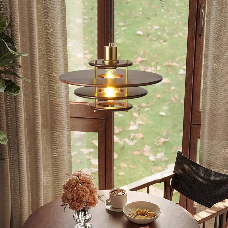 lustre en bois massif soucoupe volante design rétro pour bar et restaurant - vue 2 sur 6
