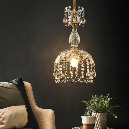 lustre vintage en cristal LED design art déco élégant - vue 4 sur 7