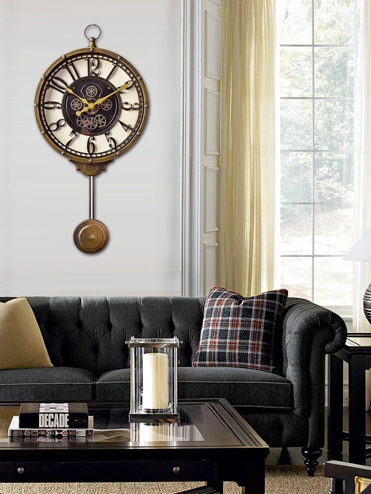 horloge murale rétro silencieuse style américain cadeau décoratif - vue 5 sur 7