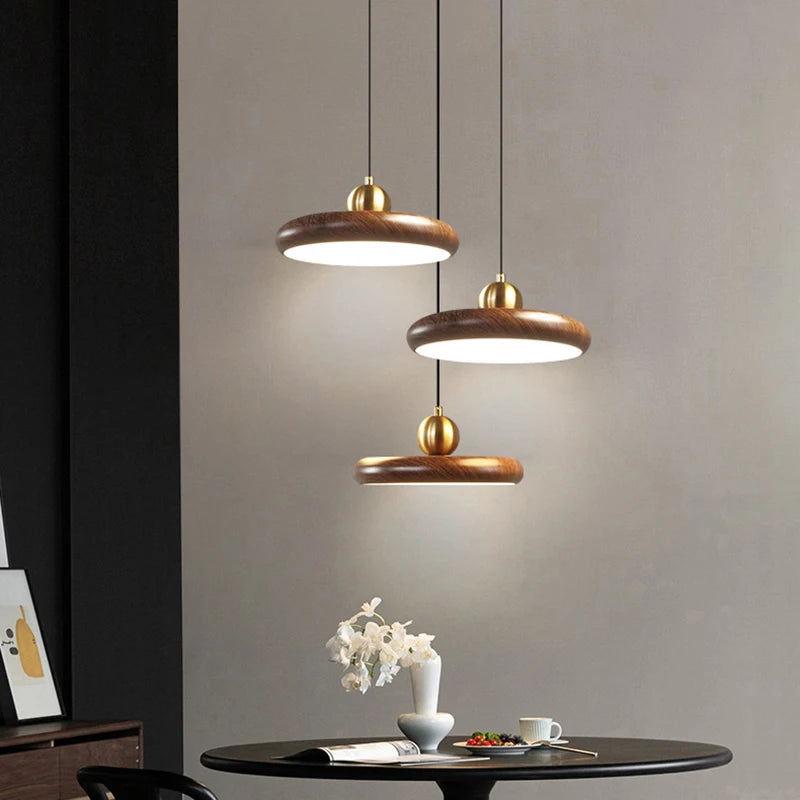 lustre en fer imitation grain de bois luminaires suspendus variables - vue 2 sur 7