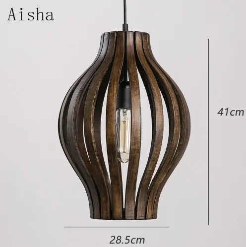 lustre rétro en bois style sud-est asiatique pour décoration intérieure - vue 7 sur 7
