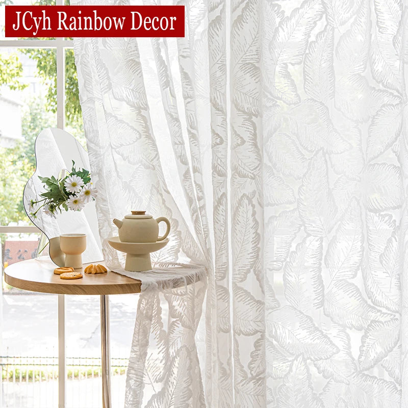 Voilage feuilles décoratif pour salon chambre fenêtre - vue 5 sur 7