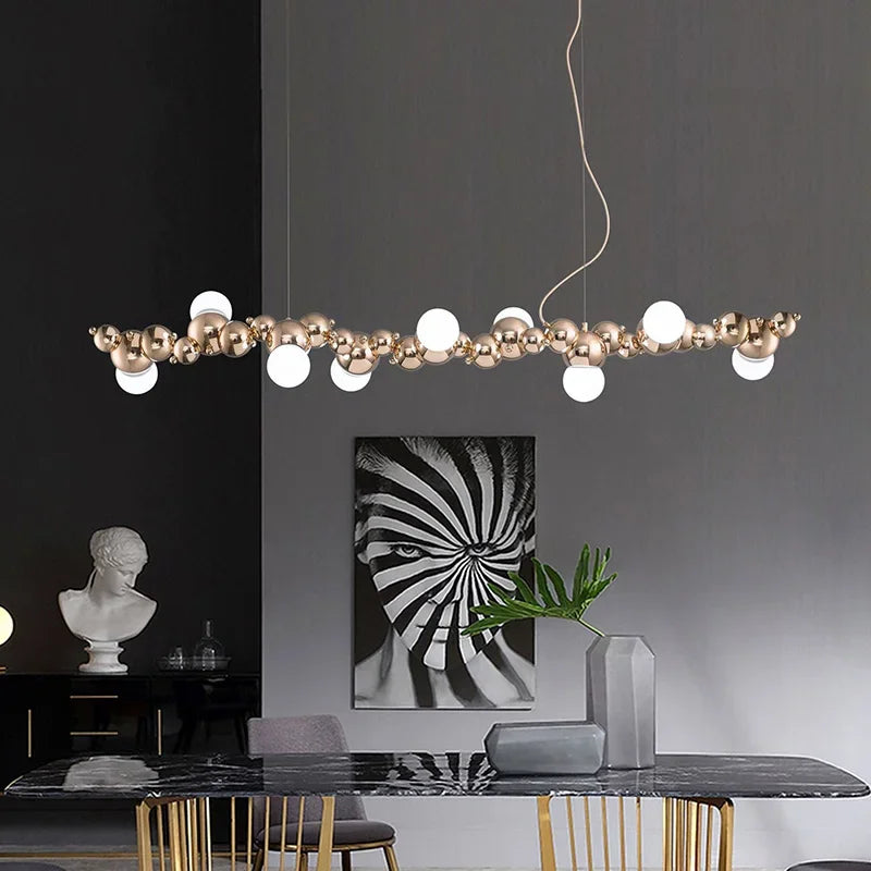 2024Modern Creative Long Bar Chandelier Caterpillar Shaped Metal ball Pendants Lamp Dining Room for Kitchen Hanging Light Lustre - vue 5 sur 10