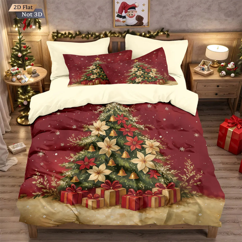 parure de lit rouge motif sapin de noël 3 pièces