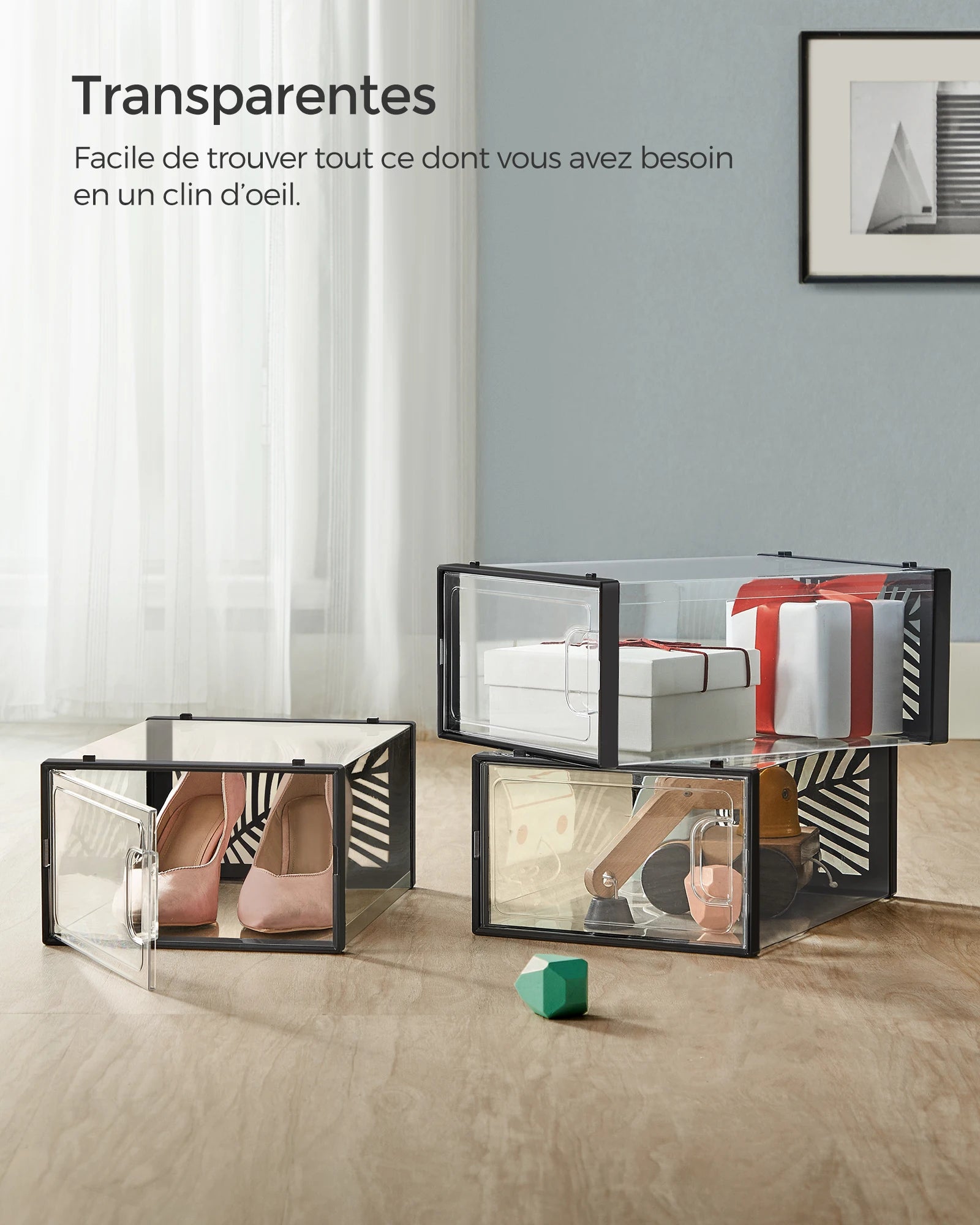SONGMICS Clear Shoe Boxes, Shoe Storage Organsiers, Stackable, Breathable, and Foldable, Display Trainers, High Heels - vue 5 sur 9