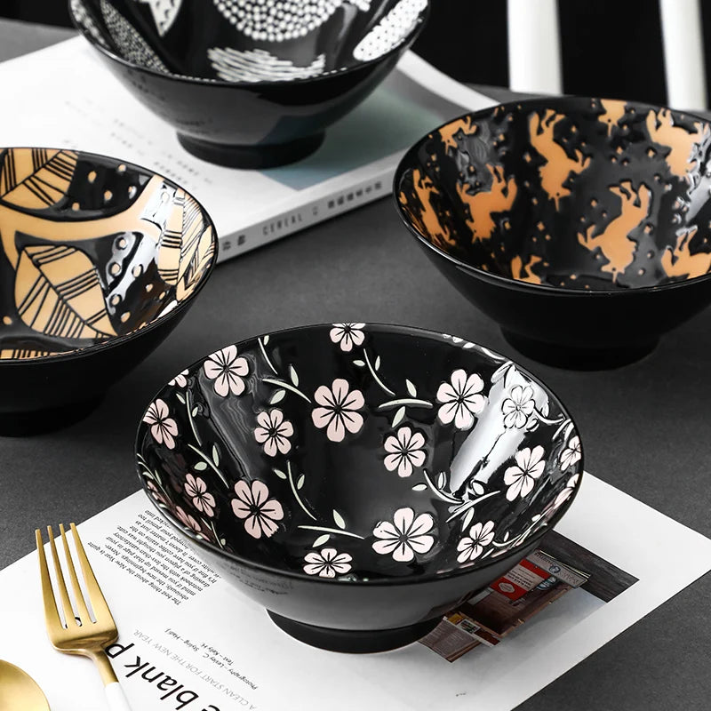 Bol ramen japonais floral ceramique capacite 1 2l - vue 4 sur 7