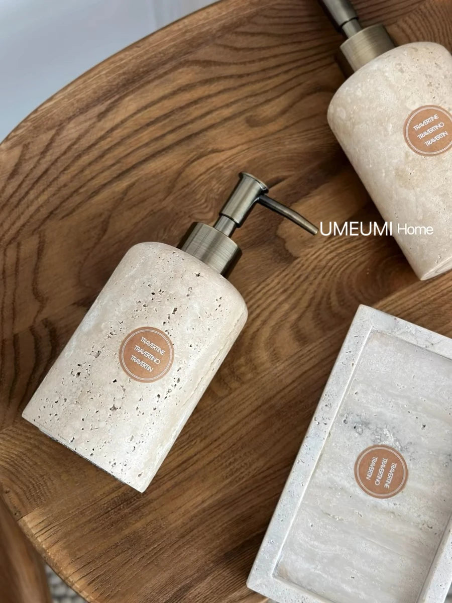 kit de salle de bain en marbre avec porte-gel et distributeur - vue 3 sur 8