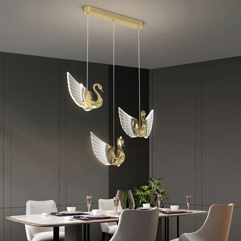 lustre suspendu led nordique design cygne de luxe - vue 4 sur 12
