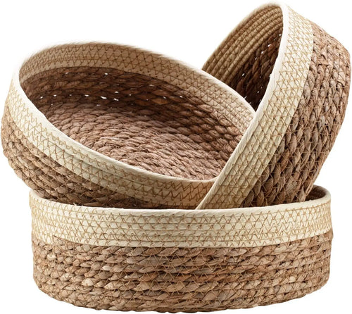 3 Size Woven Storage Basket, Organize Straw Cosmetics Storage Basket, Snack Food Storage Table Basket Made of Cattail Material - vue 2 sur 7