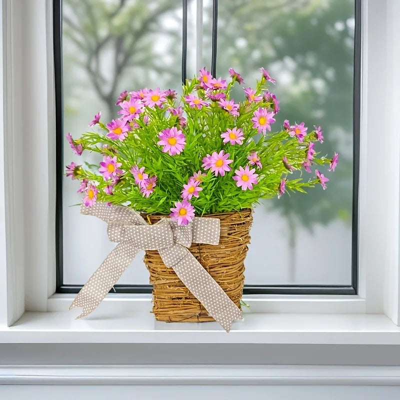 panier de fleurs artificielles couronne de printemps pour décoration de Pâques - vue 2 sur 10