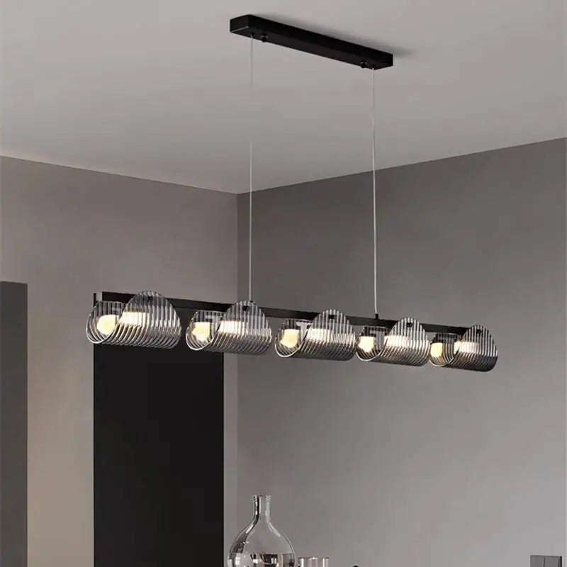 lustre minimaliste italien en verre rayé avec lumières led - vue 4 sur 12