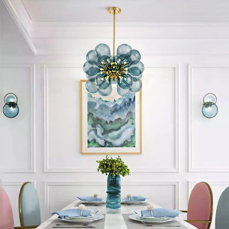 lustre nordique boule verre led décoration maison suspendu - vue 6 sur 10