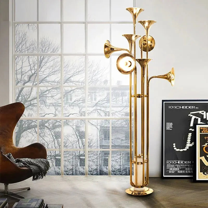 lustre trompette dorée à plusieurs têtes design moderne - vue 6 sur 10