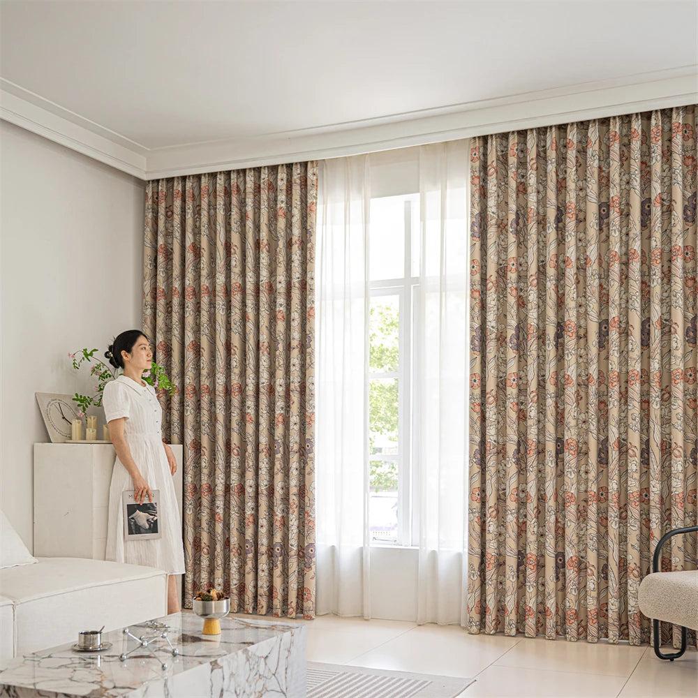 Rideau occultant motifs floraux modernes pour salon chambre - vue 3 sur 9