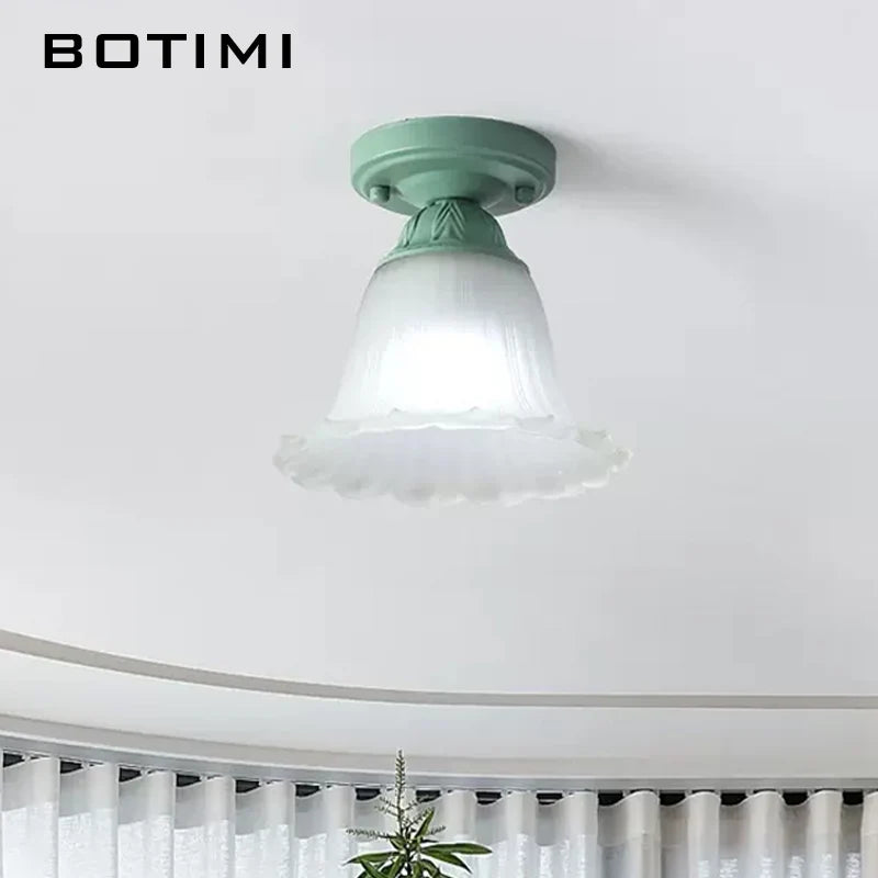 botimi plafonniers campagne verre dépoli métal vert luminaires balcon - vue 4 sur 7
