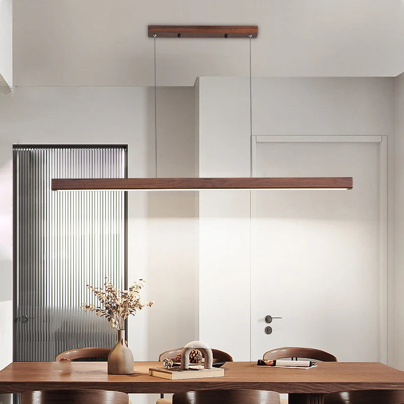 suspension moderne à led en bois avec télécommande pour table et bar - vue 4 sur 8