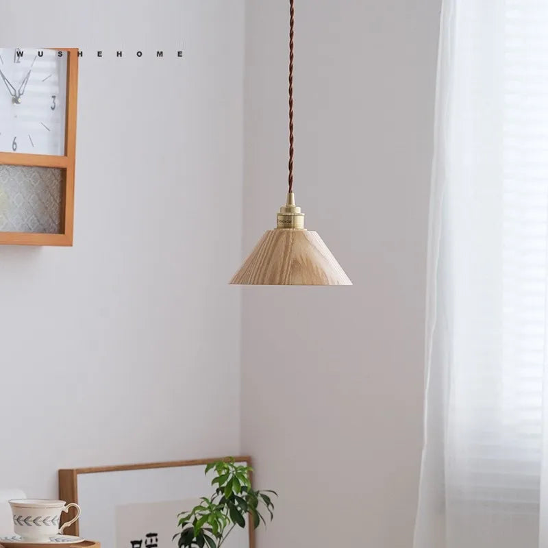 suspension led en bois moderne design nordique loft - vue 7 sur 8