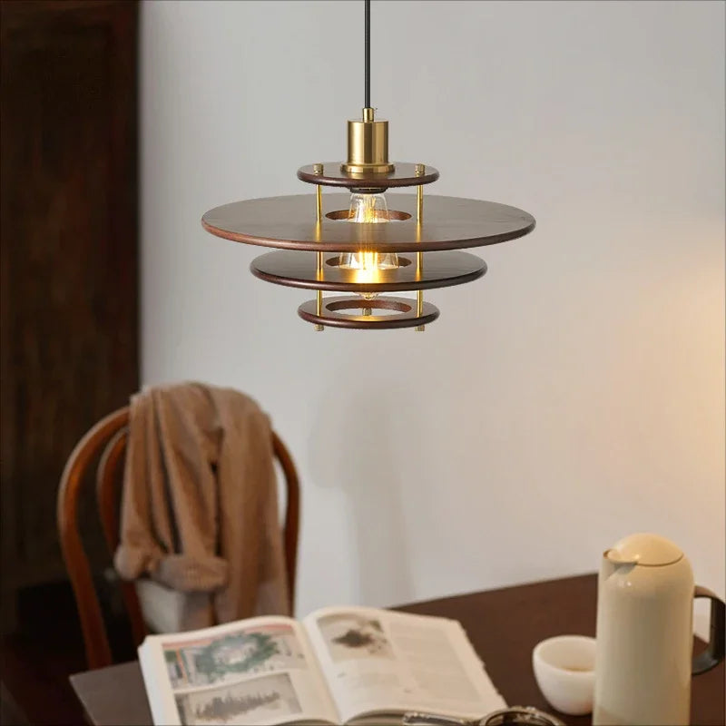 lustre rétro wabi-sabi en verre et bois minimaliste - vue 2 sur 6