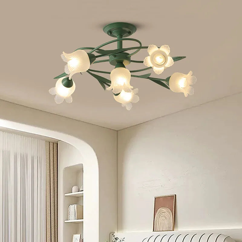 plafonnier vintage français en verre avec led et suspension en fer - vue 4 sur 7