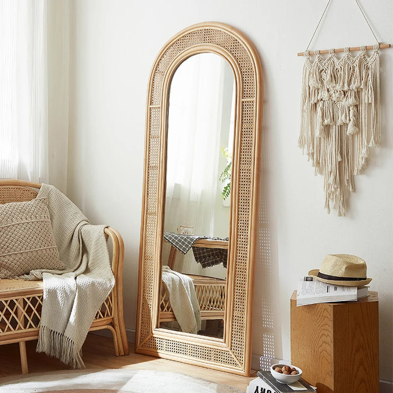 miroir vintage plein format en rotin pour chambre fille - vue 3 sur 5