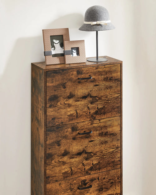VASAGLE 3-Leaf Shoe Cabinet, 3-Tier Storage Cupboard, Rustic Brown - vue 5 sur 7