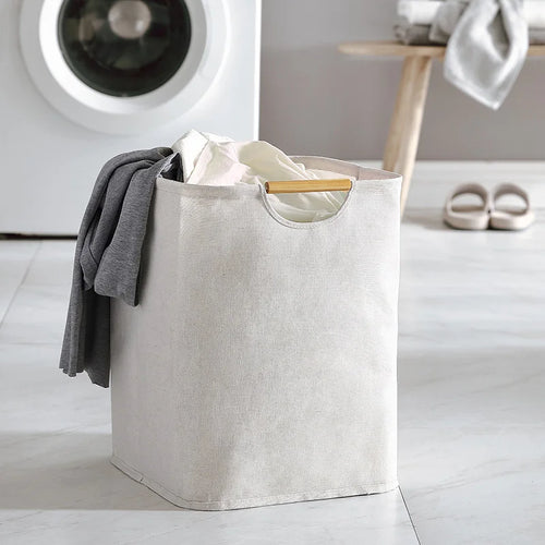 56*40*27CM Japanese Cotton Linen Dirty Clothes Basket, Folding Portable Fabric Laundry Basket，Bathroom Waterproof Storage Basket - vue 5 sur 12