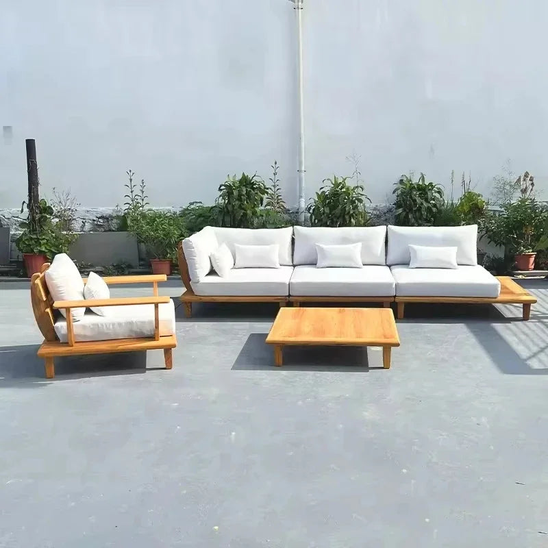 ensemble moderne de meubles d'extérieur en teck pour jardin et patio - vue 7 sur 8