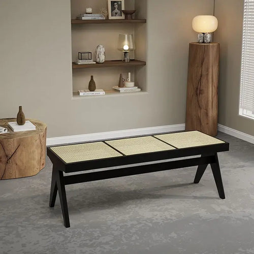 banc en rotin massif chaise longue et ottoman rétro polyvalent - vue 15 sur 14