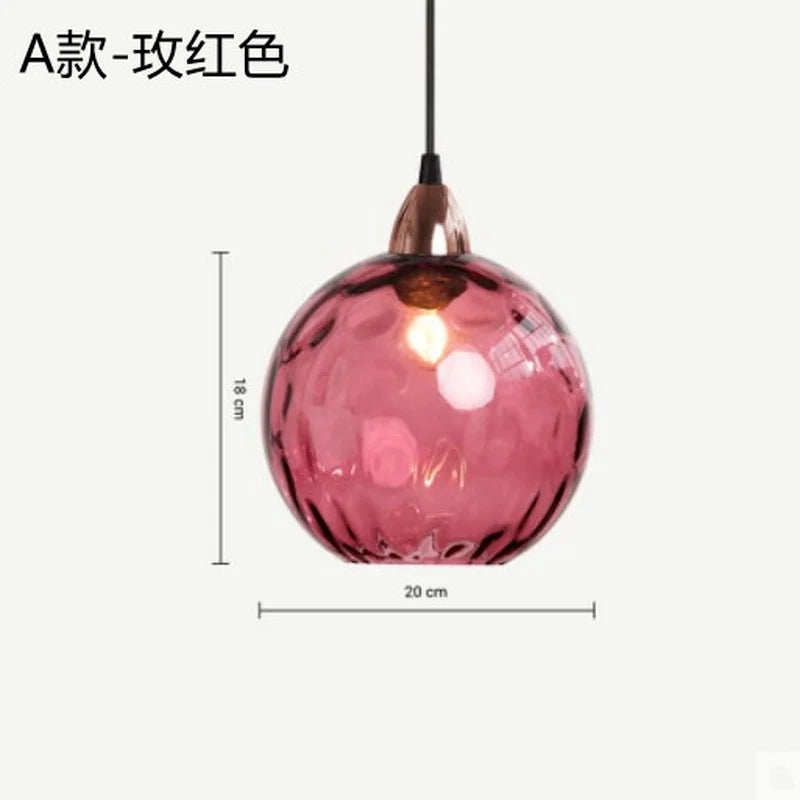 Lustre boule de verre coloré nordique lampes suspendues moderne Grain d'eau Restaurant cuisine luminaire suspendu chambre lampe de chevet - vue 15 sur 29